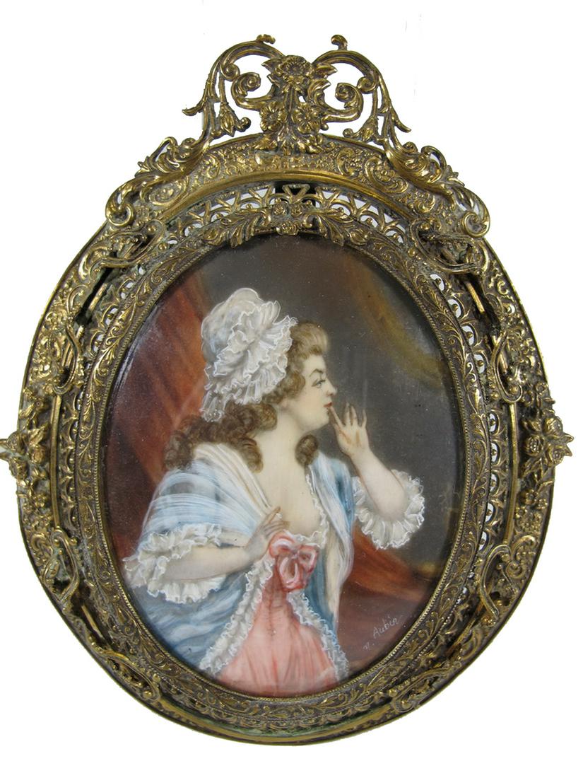 Antique European bronze frame miniature painting (1 of 6)