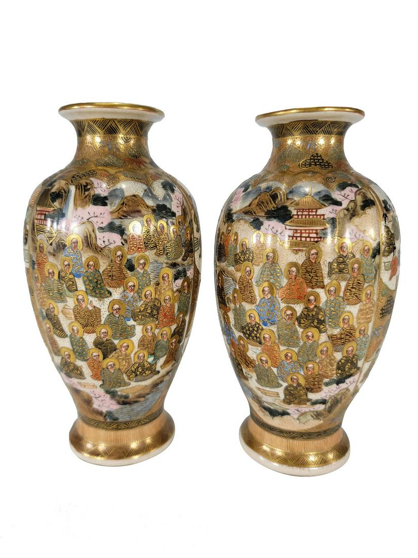 Antique Japanese Satsuma pair of porcelain vases (1 of 5)