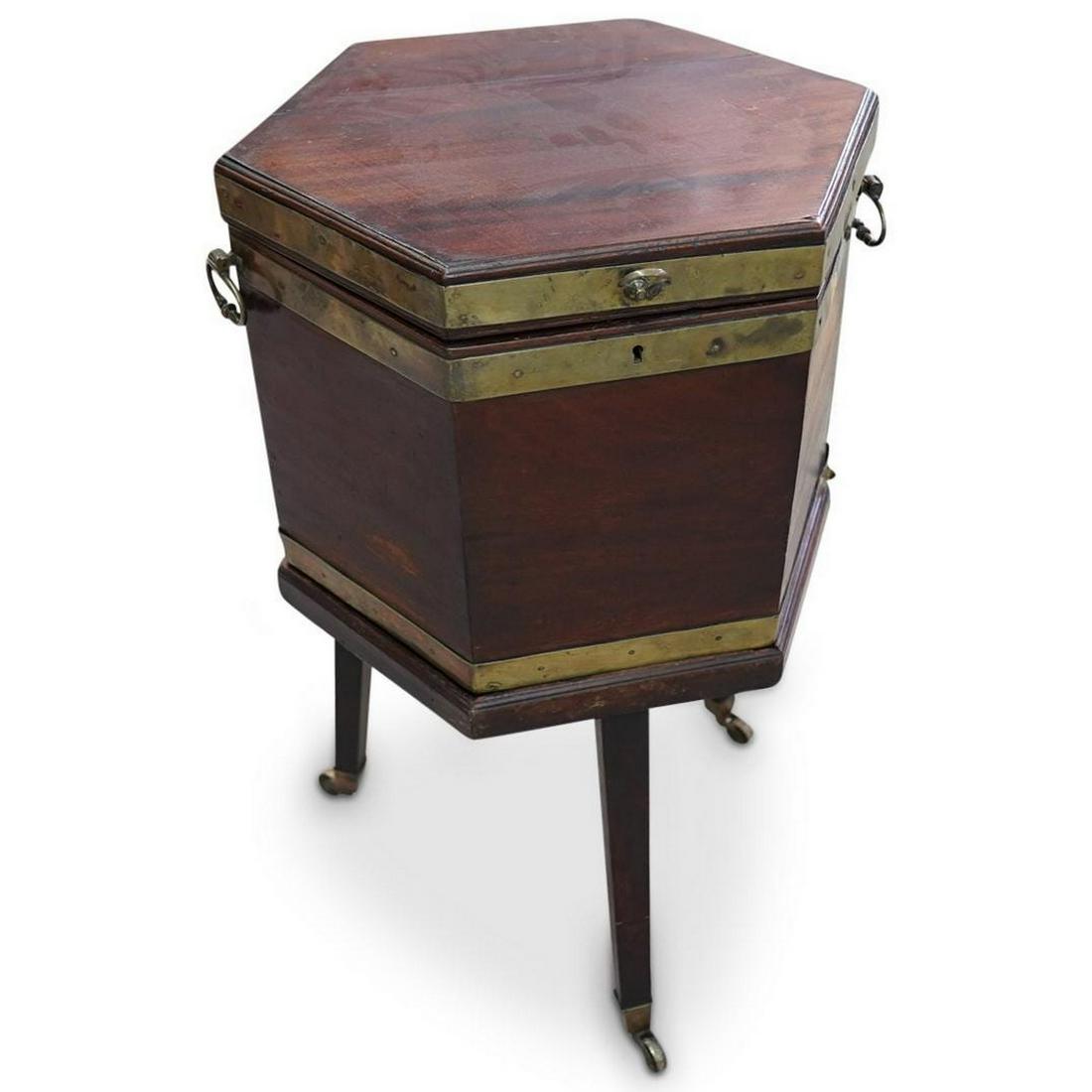 Antique mahogany wine cooler: Antique mahogany wine cooler for seven bottles inside. 27 7/8” H x 18” W x 16” D. ANY INVOICE OVER $ 2,000.00 WE WILL ACCEPT PAYMENTS ONLY THROUGH CHECK OR BANK WIRE TRANSFER, SAME F