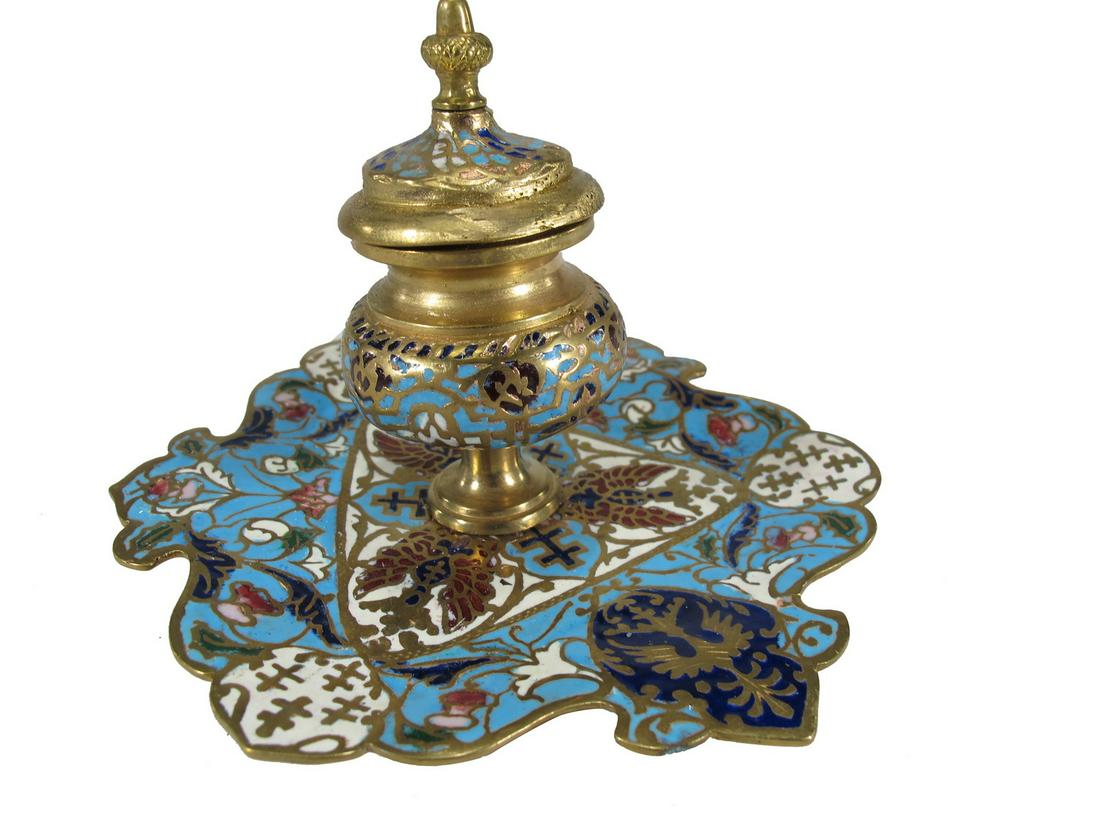 Antique French bronze champleve inkwell (1 of 6)