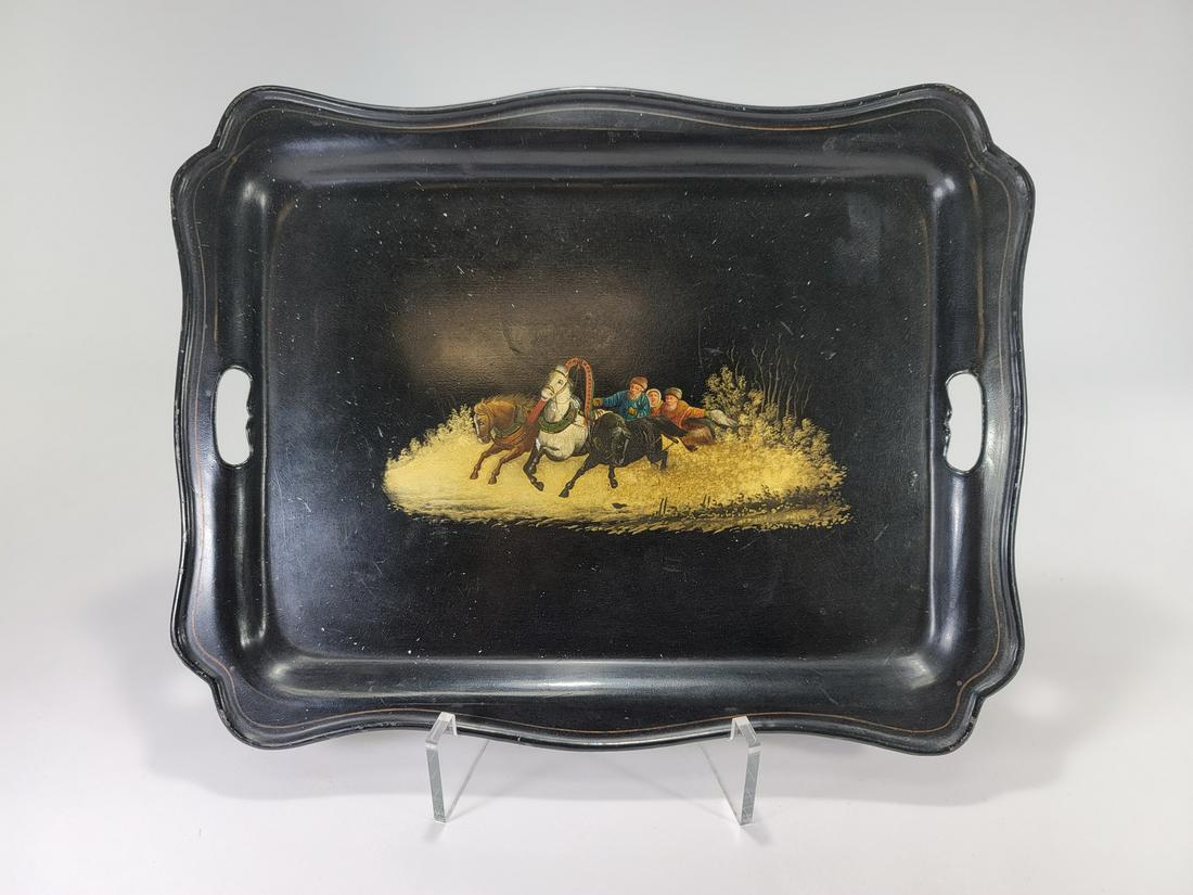 Russian Imperial lacquer miniature tray (1 of 5)