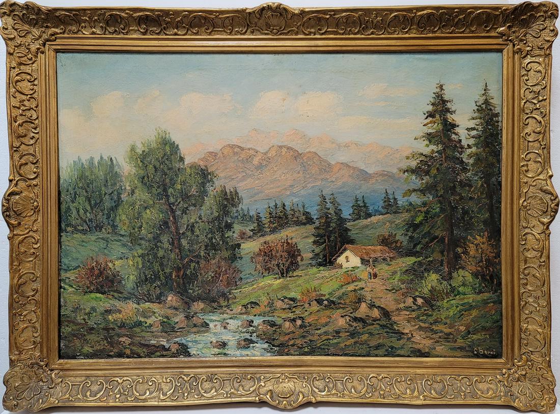 Vintage European oil on canvas landscape painting, (1 of 5)
