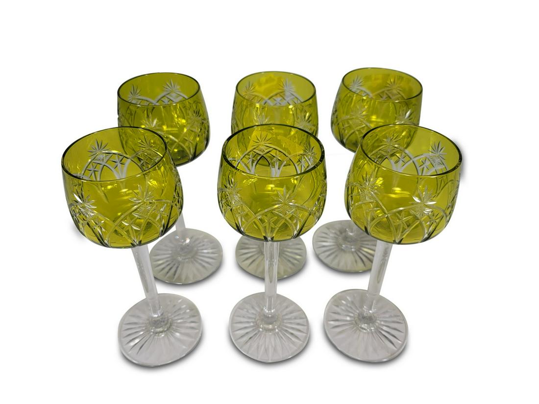 Vintage set of 6 crystal green glasses (1 of 3)