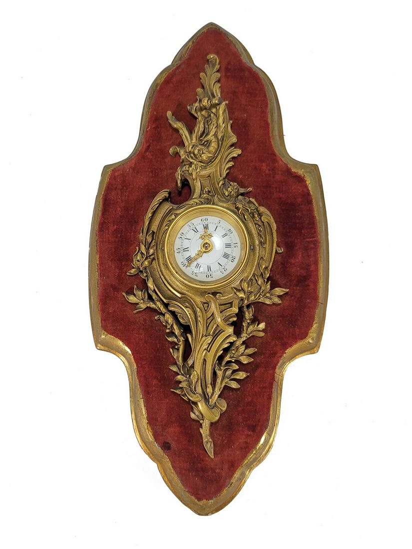 Antique French bronze, wood & velvet wall clock (1 of 5)