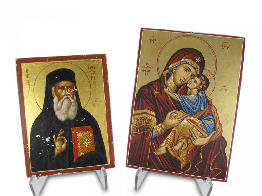 2 Vintage Orthodox Greek painted icons (1 of 4)