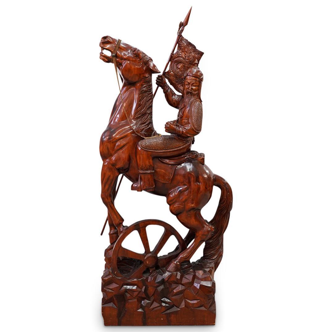 Large Genghis Khan on horseback wood carved sculpture (1 of 11)