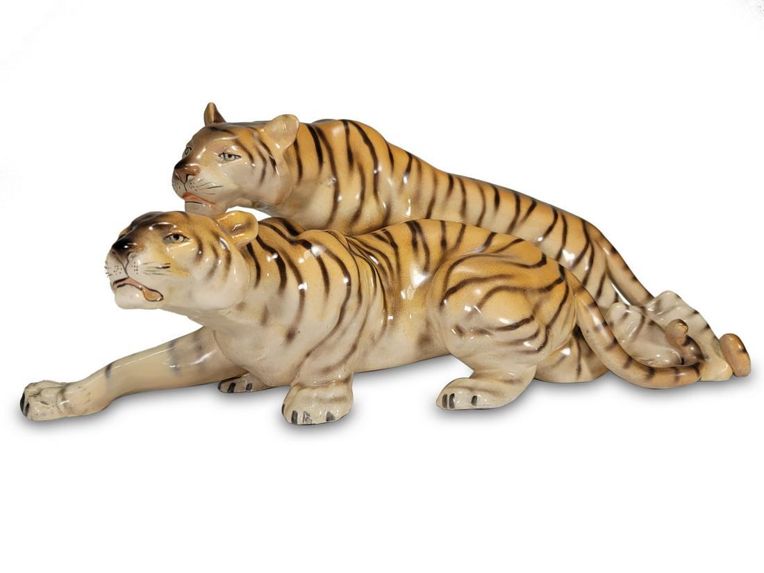 Vintage 2 tigers ceramic statue (1 of 5)