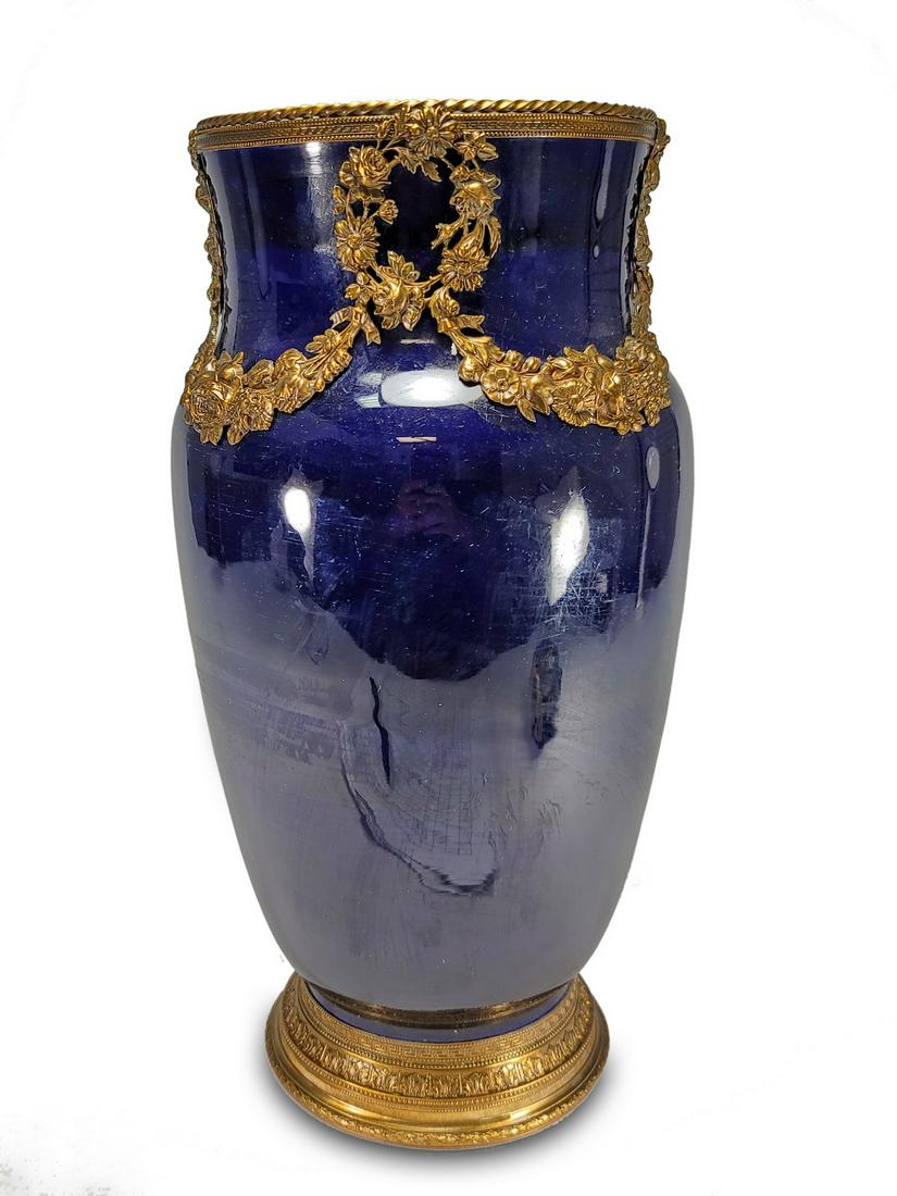 Antique French bronze & blue porcelain vase (1 of 6)