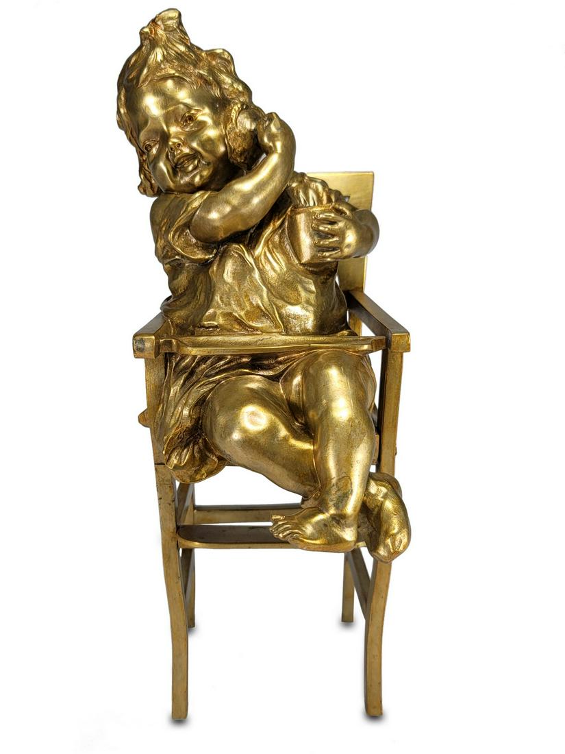 Antique girl on a chair bronze signed Robert (1 of 5)
