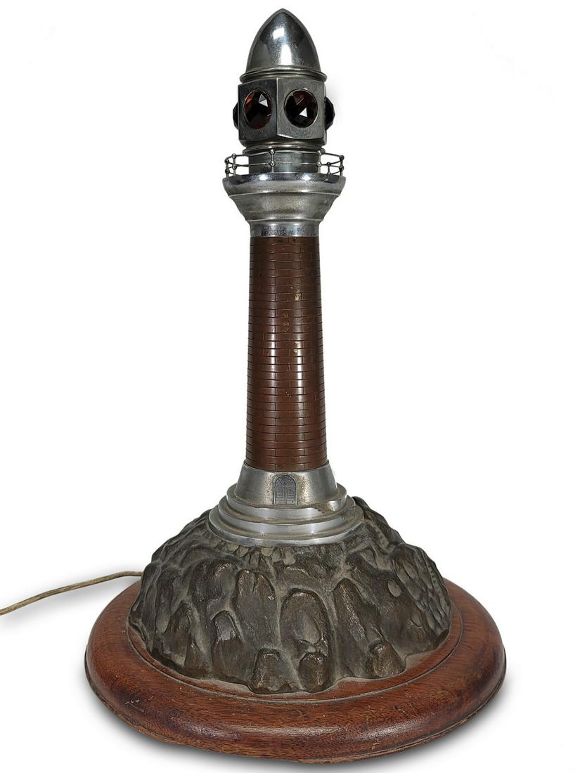 Vintage Lighthouse bronze & wood lamp (1 of 5)