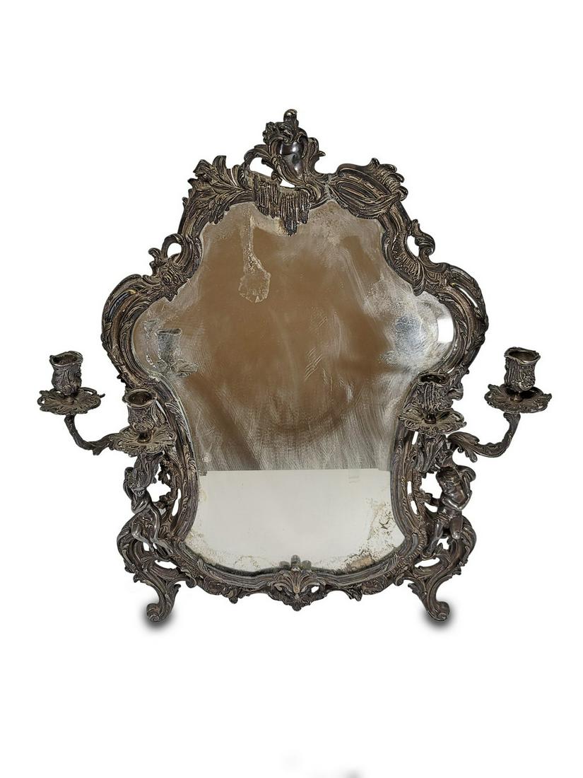 Antique French bronze silverplated mirror with sconces (1 of 6)