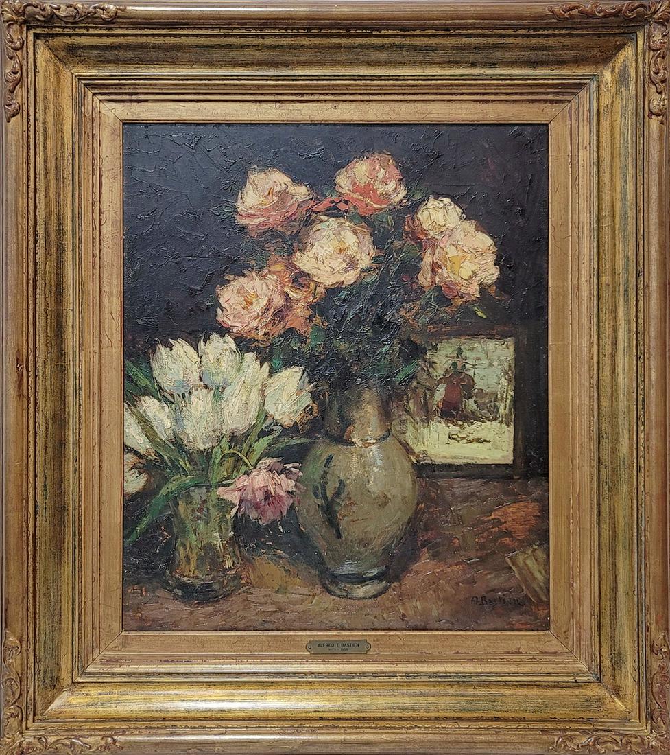 Alfred T. BASTIEN (1873-1955) Belgian oil on wood (1 of 8)