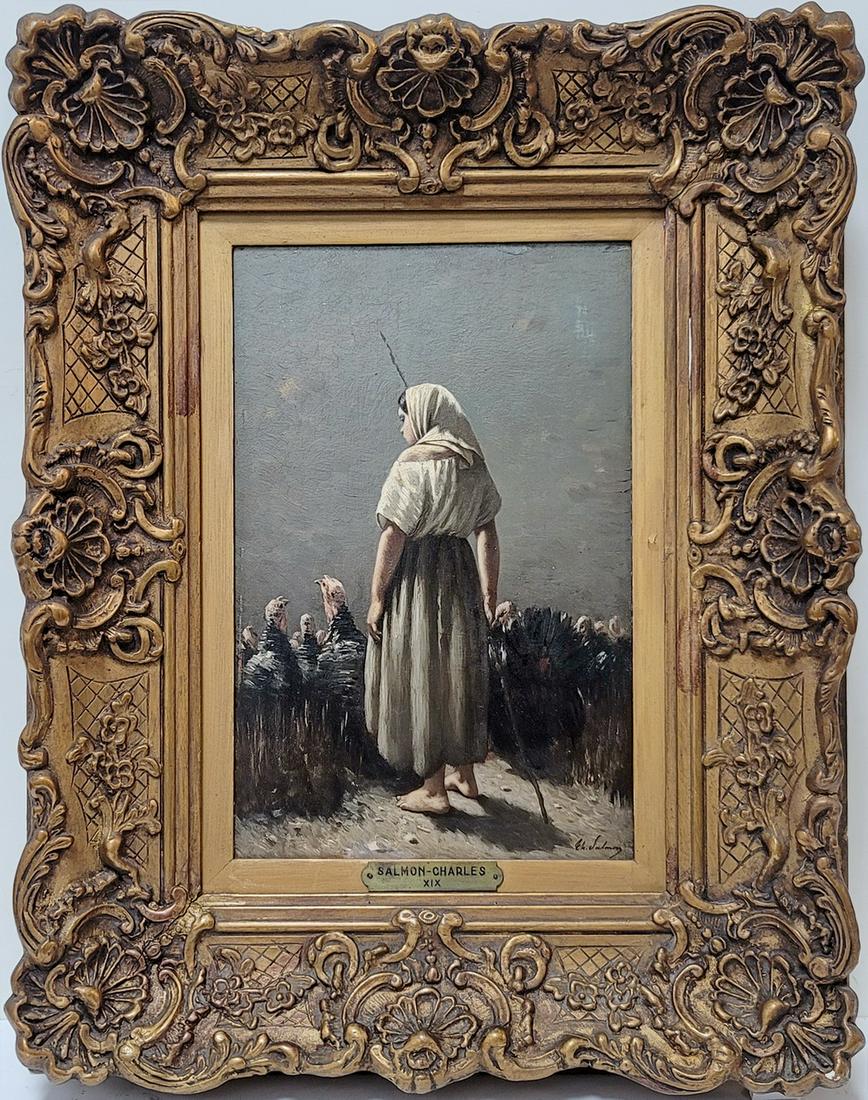 Signed Charles SALMON oil on wood painting (1 of 6)