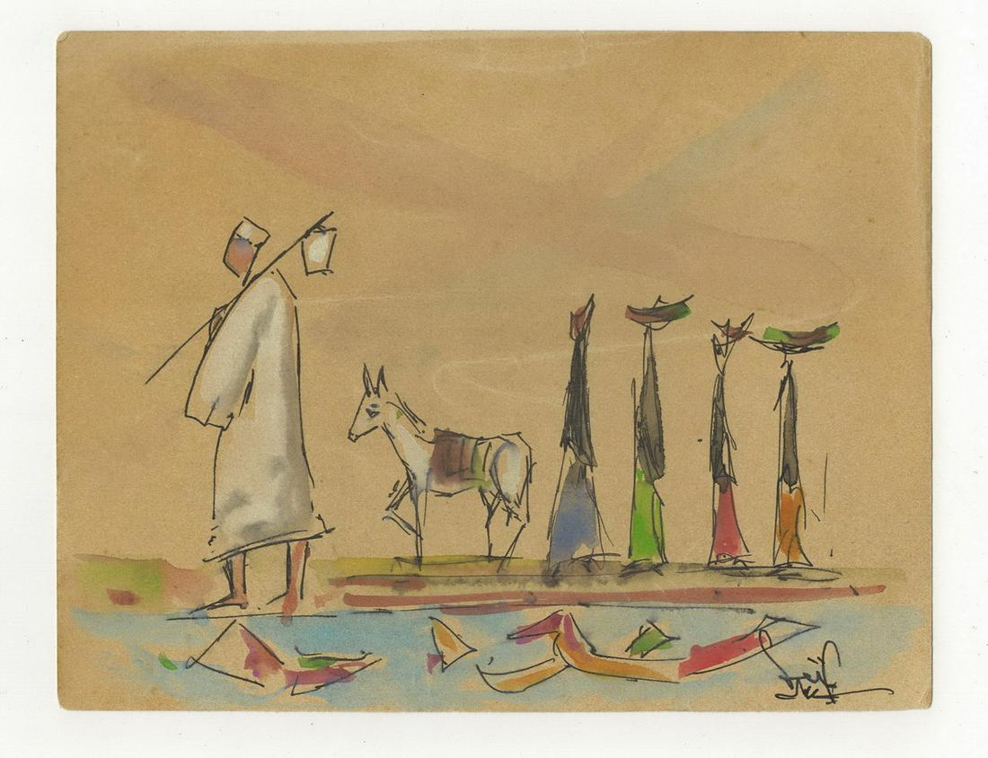 Seif WANLY (1906-1979) Egyptian artist watercolor: Seif WANLY (1906-1979) Egyptian artist watercolor. 6” H x 7 3/4” W. ANY INVOICE OVER $ 2,000.00 WE WILL ACCEPT PAYMENTS ONLY THROUGH CHECK OR BANK WIRE TRANSFER, SAME FOR INTERNATIONAL BUY