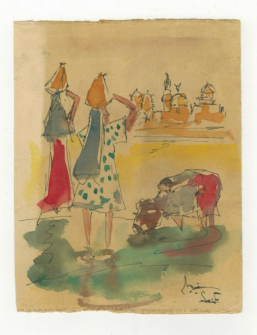 Seif WANLY (1906-1979) Egyptian artist watercolor: Seif WANLY (1906-1979) Egyptian artist watercolor. 6” H x 7 3/4” W. ANY INVOICE OVER $ 2,000.00 WE WILL ACCEPT PAYMENTS ONLY THROUGH CHECK OR BANK WIRE TRANSFER, SAME FOR INTERNATIONAL BUY