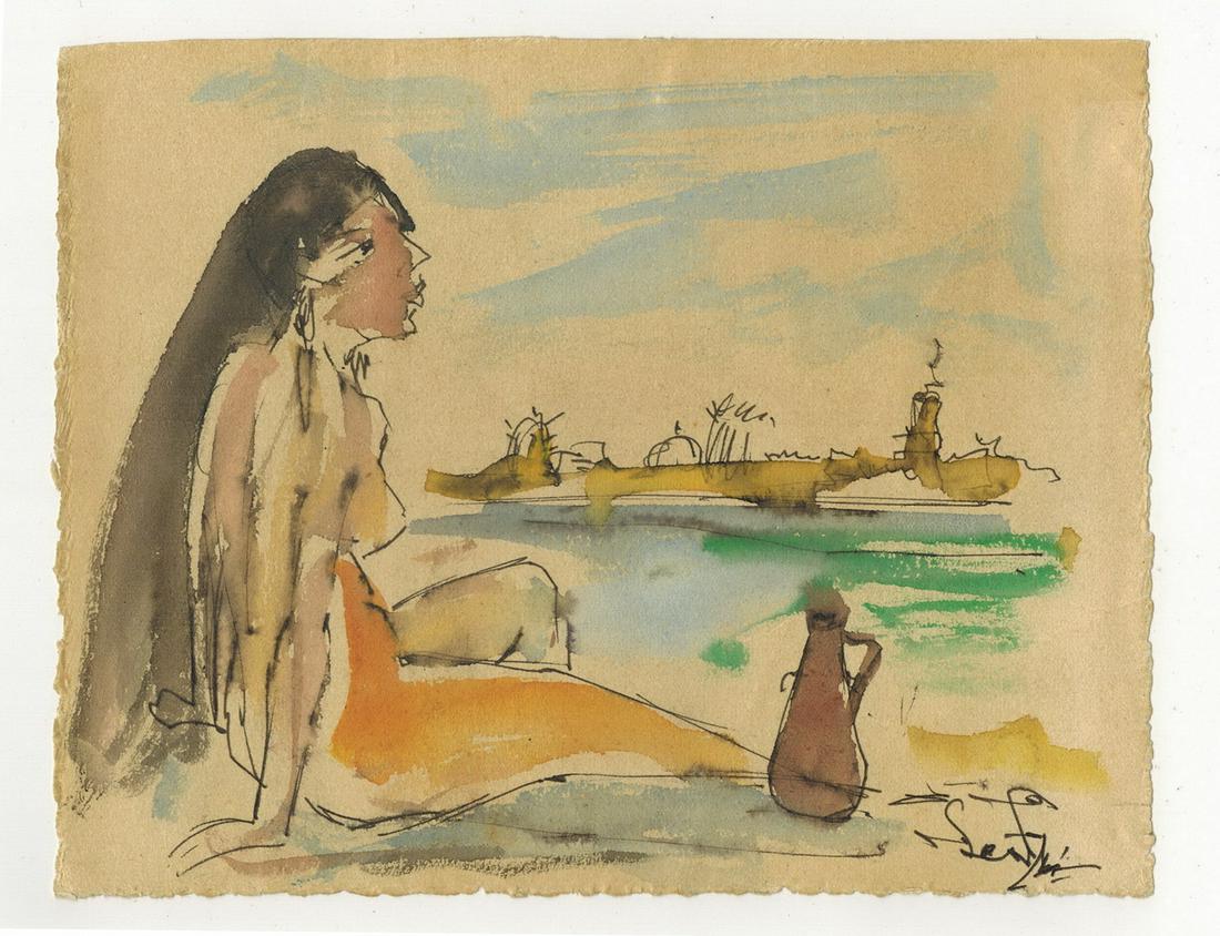 Seif WANLY (1906-1979) Egyptian artist watercolor: Seif WANLY (1906-1979) Egyptian artist watercolor. 6” H x 7 3/4” W. ANY INVOICE OVER $ 2,000.00 WE WILL ACCEPT PAYMENTS ONLY THROUGH CHECK OR BANK WIRE TRANSFER, SAME FOR INTERNATIONAL BUY