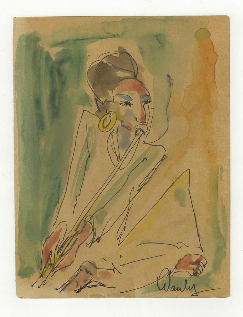 Seif WANLY (1906-1979) Egyptian artist watercolor: Seif WANLY (1906-1979) Egyptian artist watercolor of a smoking woman. 6” H x 7 3/4” W. ANY INVOICE OVER $ 2,000.00 WE WILL ACCEPT PAYMENTS ONLY THROUGH CHECK OR BANK WIRE TRANSFER, SAME FO