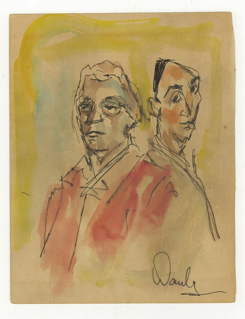 Seif WANLY (1906-1979) Egyptian artist watercolor: Seif WANLY (1906-1979) Egyptian artist watercolor of probably Adham & Ismail Wanly. 6” H x 7 3/4” W. ANY INVOICE OVER $ 2,000.00 WE WILL ACCEPT PAYMENTS ONLY THROUGH CHECK OR BANK WIRE TRA