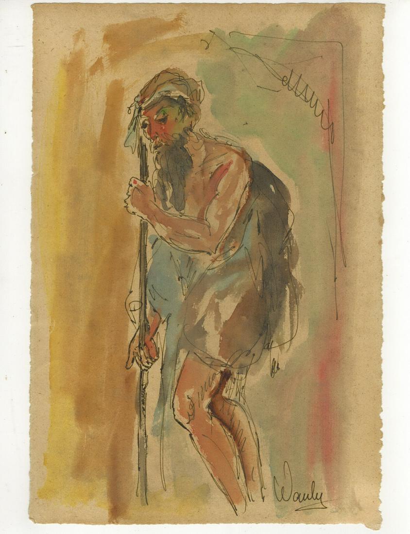 Seif WANLY (1906-1979) Egyptian artist watercolor: Seif WANLY (1906-1979) Egyptian artist watercolor of The Begger. 10 1/2” H x 7 1/8” W. ANY INVOICE OVER $ 2,000.00 WE WILL ACCEPT PAYMENTS ONLY THROUGH CHECK OR BANK WIRE TRANSFER, SAME FO