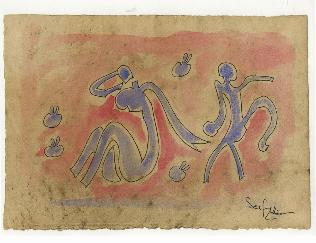 Seif WANLY (1906-1979) Egyptian artist watercolor: Seif WANLY (1906-1979) Egyptian artist watercolor of a Matisse sketch. 10 1/2” H x 7 1/8” W. ANY INVOICE OVER $ 2,000.00 WE WILL ACCEPT PAYMENTS ONLY THROUGH CHECK OR BANK WIRE TRANSFER, S