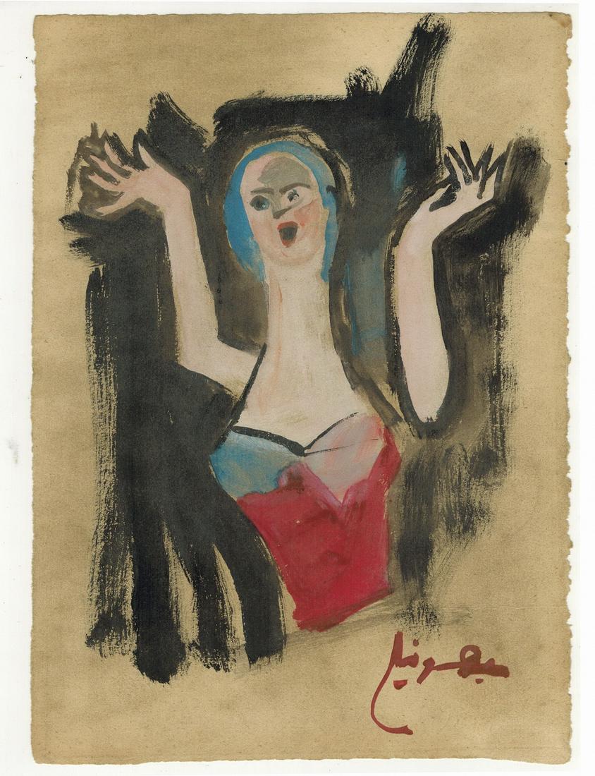 Seif WANLY (1906-1979) Egyptian artist watercolor: Seif WANLY (1906-1979) Egyptian artist watercolor. 10 1/2” H x 7 1/8” W. ANY INVOICE OVER $ 2,000.00 WE WILL ACCEPT PAYMENTS ONLY THROUGH CHECK OR BANK WIRE TRANSFER, SAME FOR INTERNATIONA