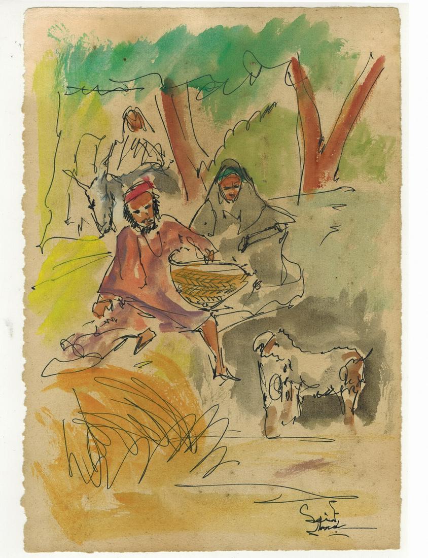 Seif WANLY (1906-1979) Egyptian artist watercolor: Seif WANLY (1906-1979) Egyptian artist watercolor. 10 1/2” H x 7 1/8” W. ANY INVOICE OVER $ 2,000.00 WE WILL ACCEPT PAYMENTS ONLY THROUGH CHECK OR BANK WIRE TRANSFER, SAME FOR INTERNATIONA