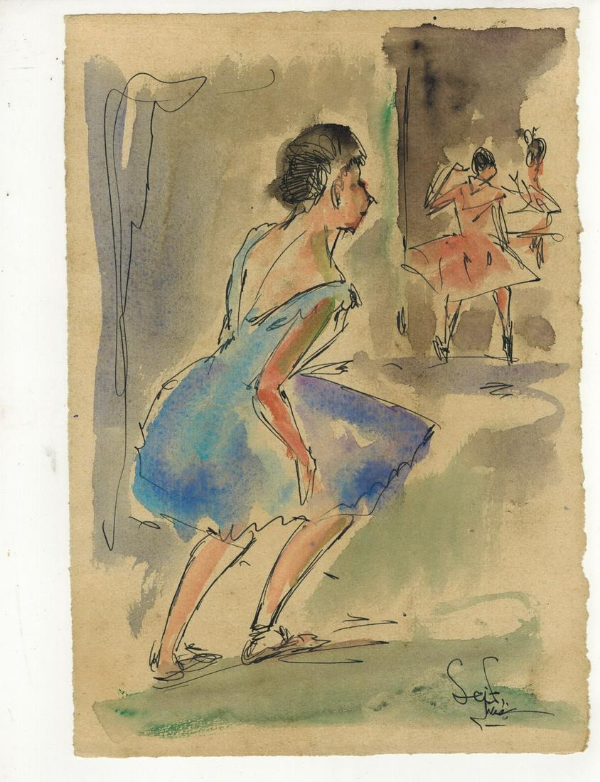 Seif WANLY (1906-1979) Egyptian artist watercolor: Seif WANLY (1906-1979) Egyptian artist watercolor. 10 1/2” H x 7 1/8” W. ANY INVOICE OVER $ 2,000.00 WE WILL ACCEPT PAYMENTS ONLY THROUGH CHECK OR BANK WIRE TRANSFER, SAME FOR INTERNATIONA