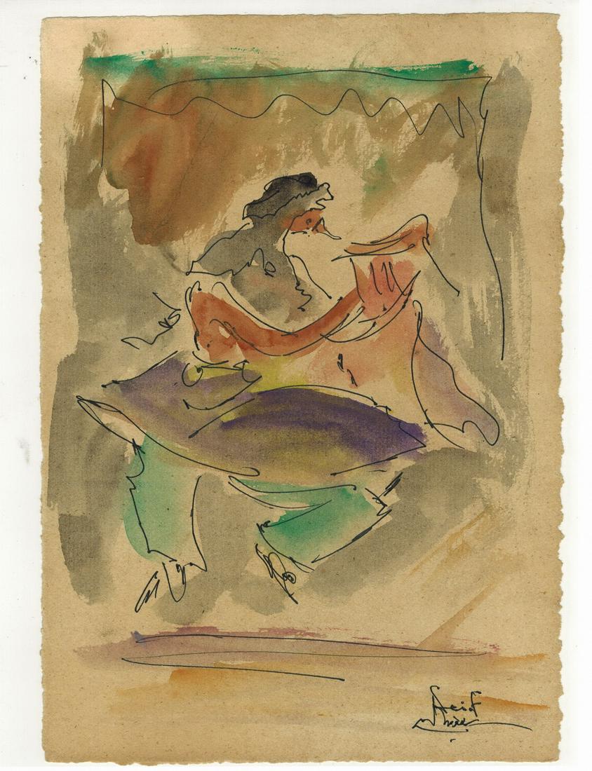 Seif WANLY (1906-1979) Egyptian artist watercolor: Seif WANLY (1906-1979) Egyptian artist watercolor. 10 1/2” H x 7 1/8” W. ANY INVOICE OVER $ 2,000.00 WE WILL ACCEPT PAYMENTS ONLY THROUGH CHECK OR BANK WIRE TRANSFER, SAME FOR INTERNATIONA