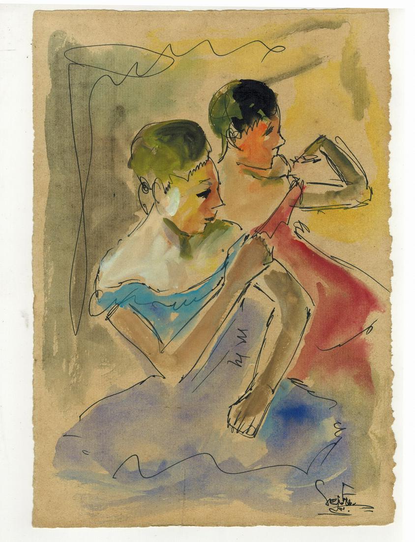 Seif WANLY (1906-1979) Egyptian artist watercolor: Seif WANLY (1906-1979) Egyptian artist watercolor. 10 1/2” H x 7 1/8” W. ANY INVOICE OVER $ 2,000.00 WE WILL ACCEPT PAYMENTS ONLY THROUGH CHECK OR BANK WIRE TRANSFER, SAME FOR INTERNATIONA