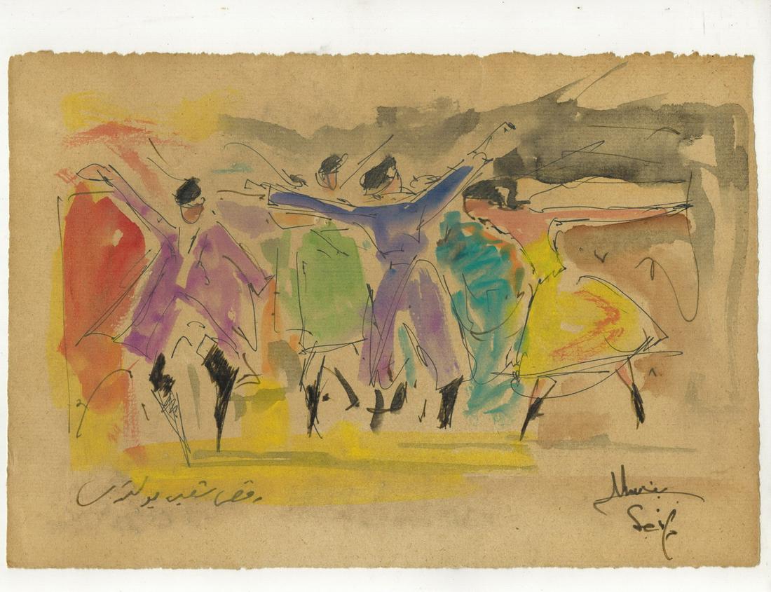 Seif WANLY (1906-1979) Egyptian artist watercolor: Seif WANLY (1906-1979) Egyptian artist watercolor. 10 1/2” H x 7 1/8” W. ANY INVOICE OVER $ 2,000.00 WE WILL ACCEPT PAYMENTS ONLY THROUGH CHECK OR BANK WIRE TRANSFER, SAME FOR INTERNATIONA
