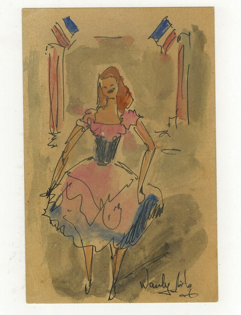 Seif WANLY (1906-1979) Egyptian artist watercolor: Seif WANLY (1906-1979) Egyptian artist watercolor of a Can-can dancer. 3 3/4” H x 5 3/4” W. ANY INVOICE OVER $ 2,000.00 WE WILL ACCEPT PAYMENTS ONLY THROUGH CHECK OR BANK WIRE TRANSFER, SA