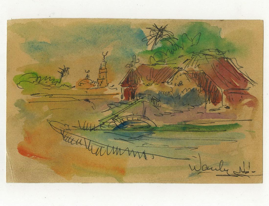 Seif WANLY (1906-1979) Egyptian artist watercolor: Seif WANLY (1906-1979) Egyptian artist watercolor. 3 3/4” H x 5 3/4” W. ANY INVOICE OVER $ 2,000.00 WE WILL ACCEPT PAYMENTS ONLY THROUGH CHECK OR BANK WIRE TRANSFER, SAME FOR INTERNATIONAL