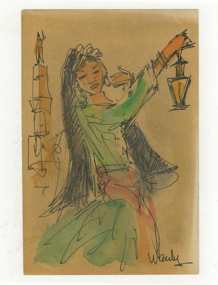Seif WANLY (1906-1979) Egyptian artist watercolor: Seif WANLY (1906-1979) Egyptian artist watercolor. 3 3/4” H x 5 3/4” W. ANY INVOICE OVER $ 2,000.00 WE WILL ACCEPT PAYMENTS ONLY THROUGH CHECK OR BANK WIRE TRANSFER, SAME FOR INTERNATIONAL