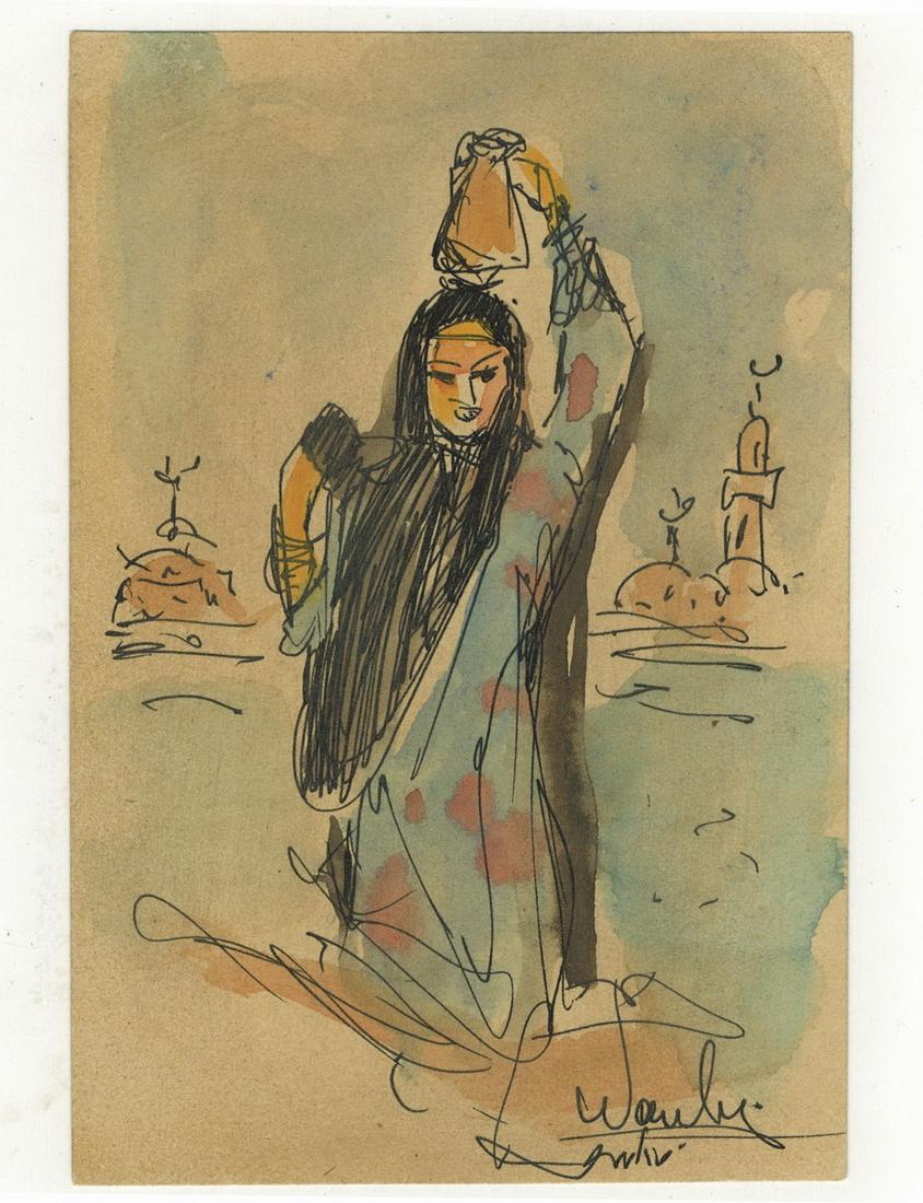 Seif WANLY (1906-1979) Egyptian artist watercolor: Seif WANLY (1906-1979) Egyptian artist watercolor. 3 3/4” H x 5 3/4” W. ANY INVOICE OVER $ 2,000.00 WE WILL ACCEPT PAYMENTS ONLY THROUGH CHECK OR BANK WIRE TRANSFER, SAME FOR INTERNATIONAL