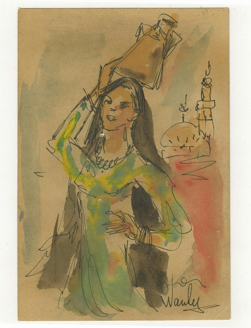 Seif WANLY (1906-1979) Egyptian artist watercolor: Seif WANLY (1906-1979) Egyptian artist watercolor. 3 3/4” H x 5 3/4” W. ANY INVOICE OVER $ 2,000.00 WE WILL ACCEPT PAYMENTS ONLY THROUGH CHECK OR BANK WIRE TRANSFER, SAME FOR INTERNATIONAL