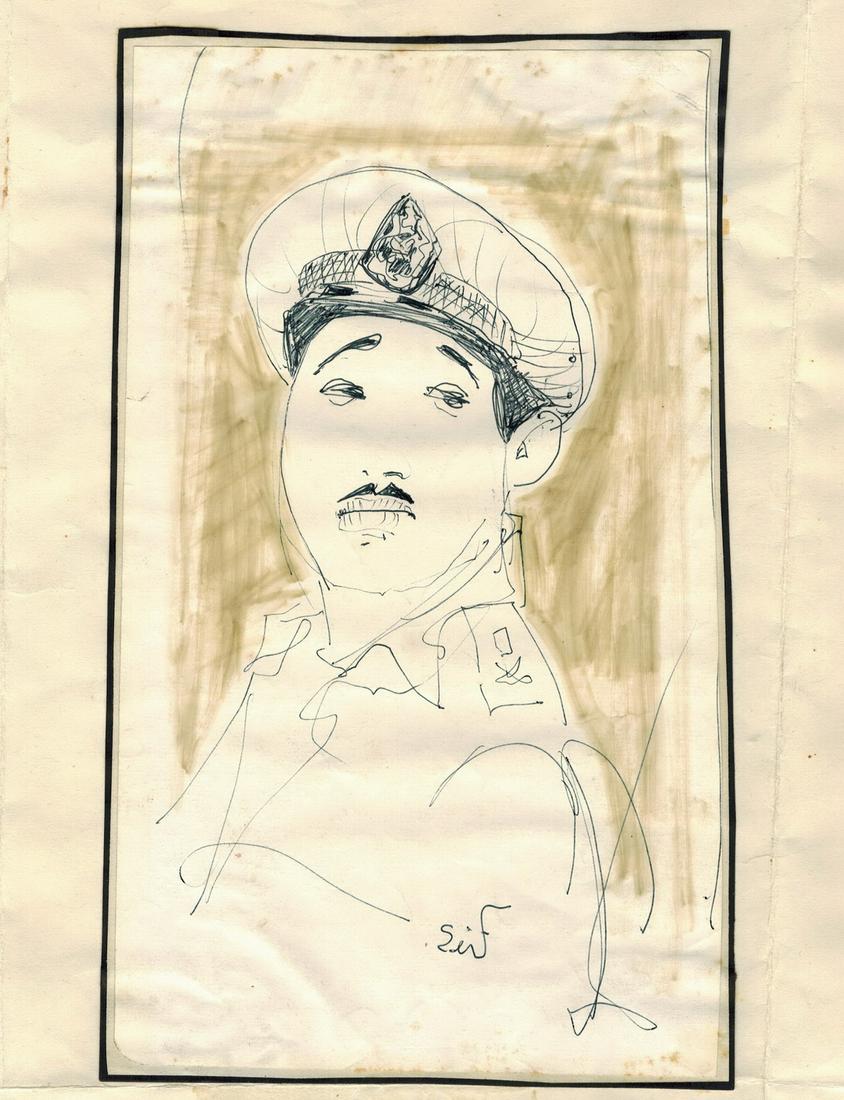 Seif WANLY (1906-1979) Egyptian artist ballpoint pen: Seif WANLY (1906-1979) Egyptian artist ballpoint pen from a probably famous military character. 8 7/8” H x 5 1/8” W. ANY INVOICE OVER $ 2,000.00 WE WILL ACCEPT PAYMENTS ONLY THROUGH CHECK