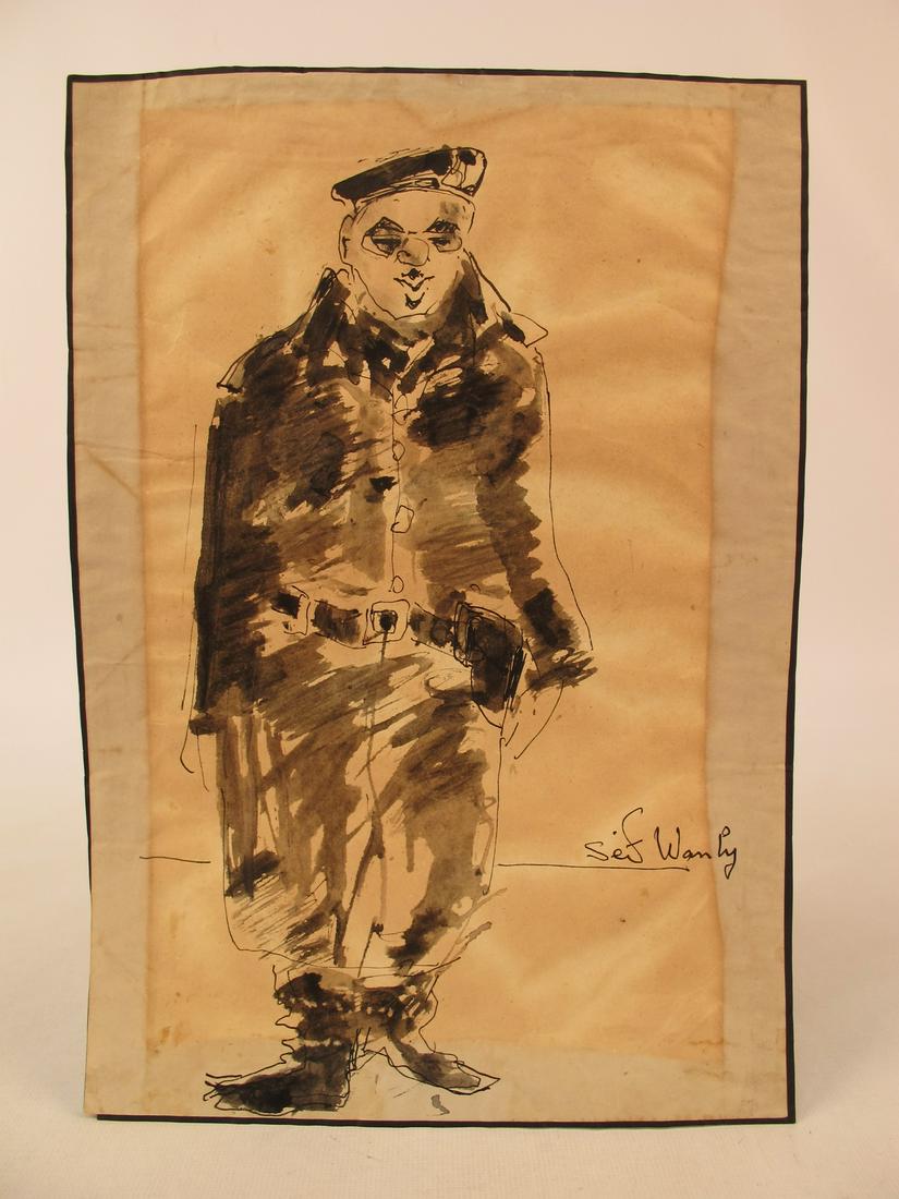 Seif WANLY (1906-1979) Egyptian artist watercolor & Ink: Seif WANLY (1906-1979) Egyptian artist watercolor & Ink of a probably famous military character. 12” H x 8 1/4” W. ANY INVOICE OVER $ 2,000.00 WE WILL ACCEPT PAYMENTS ONLY THROUGH CHECK OR