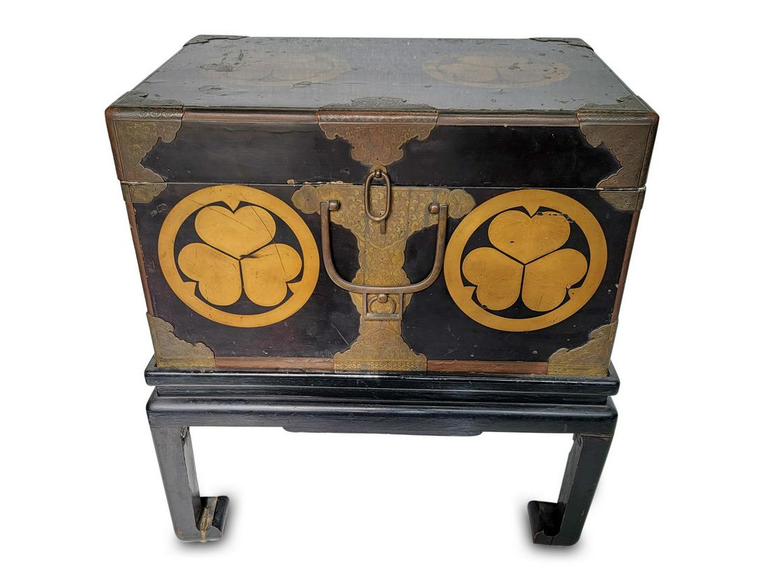 Antique Chinese bronze & wood trunk with base (1 of 7)