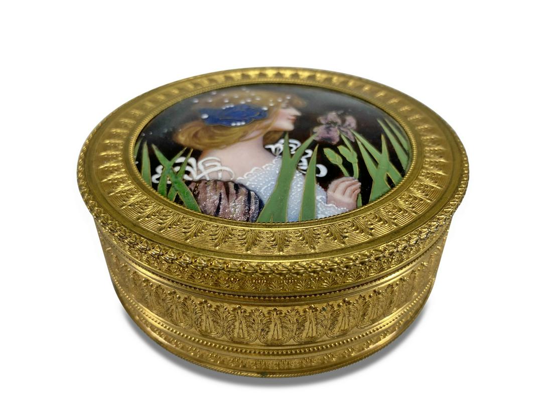 Antique French bronze & enamel round box (1 of 5)