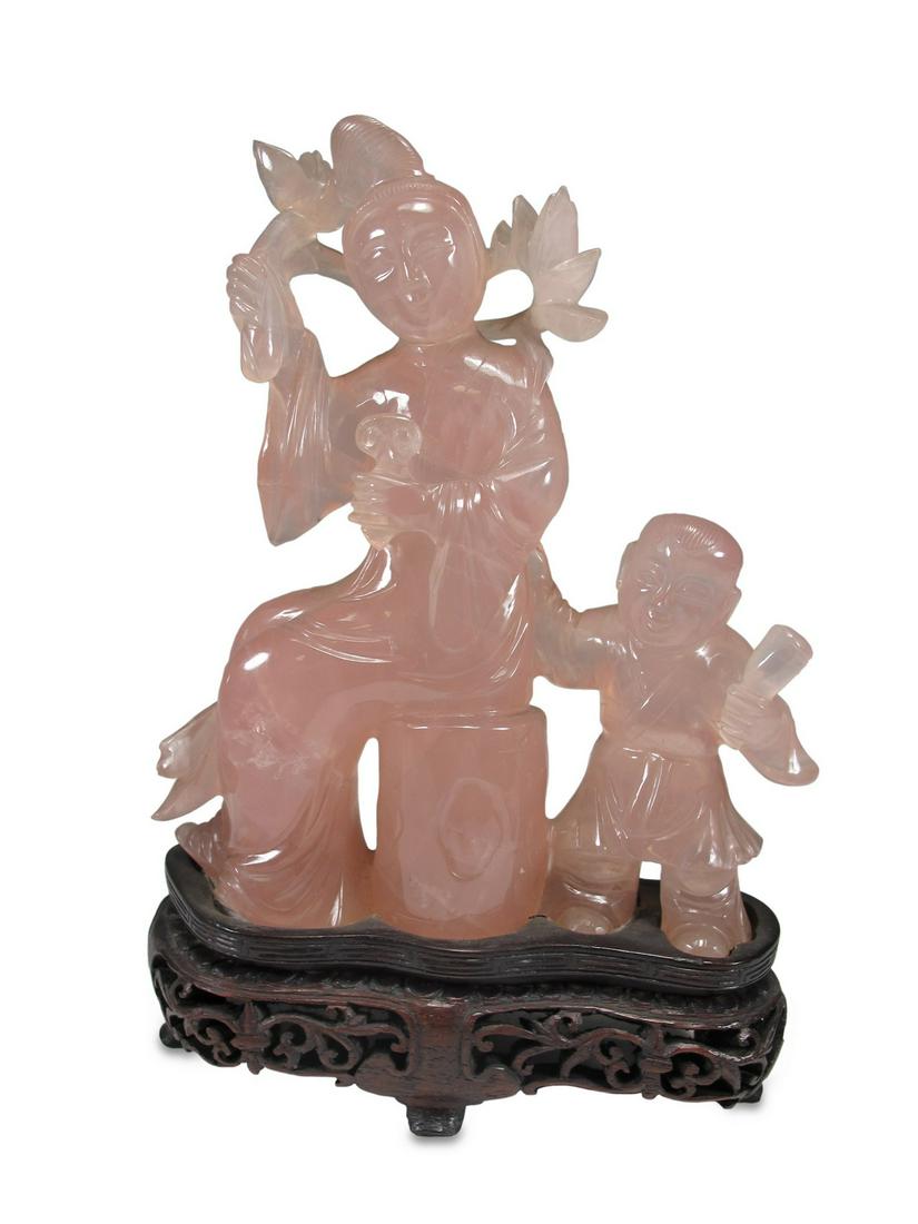 Antique Chinese Rose Quartz sculpture (1 of 4)