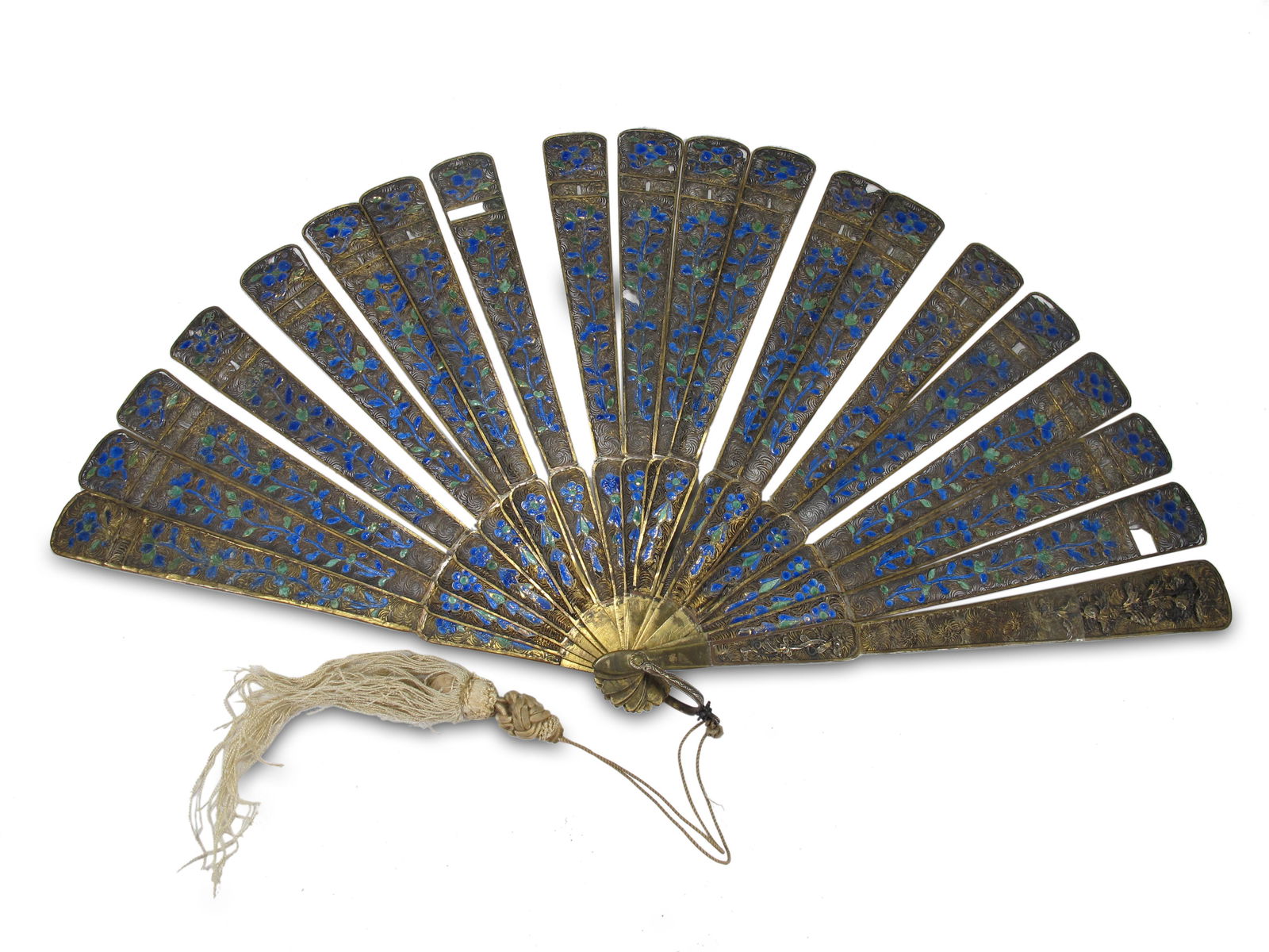 Chinese Export fillgree silver & enamel fan (1 of 6)