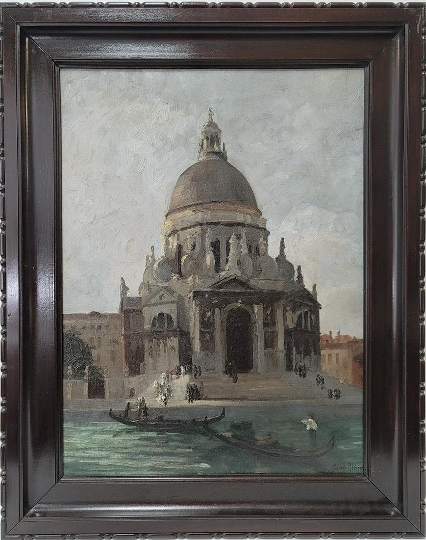 Gino ALBIERI (1881-1949) oil on wood painting: Gino ALBIERI (1881-1949) oil on wood painting. 28 3/4” H x 23 1/8” W including frame. 23 1/8” H x 17 3/8” W without frame. ANY INVOICE OVER $ 2,000.00 WE WILL ACCEPT PAYMENTS O