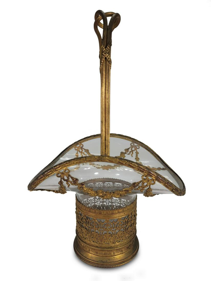 Antique French probably Baccarat bronze & glass basket (1 of 5)