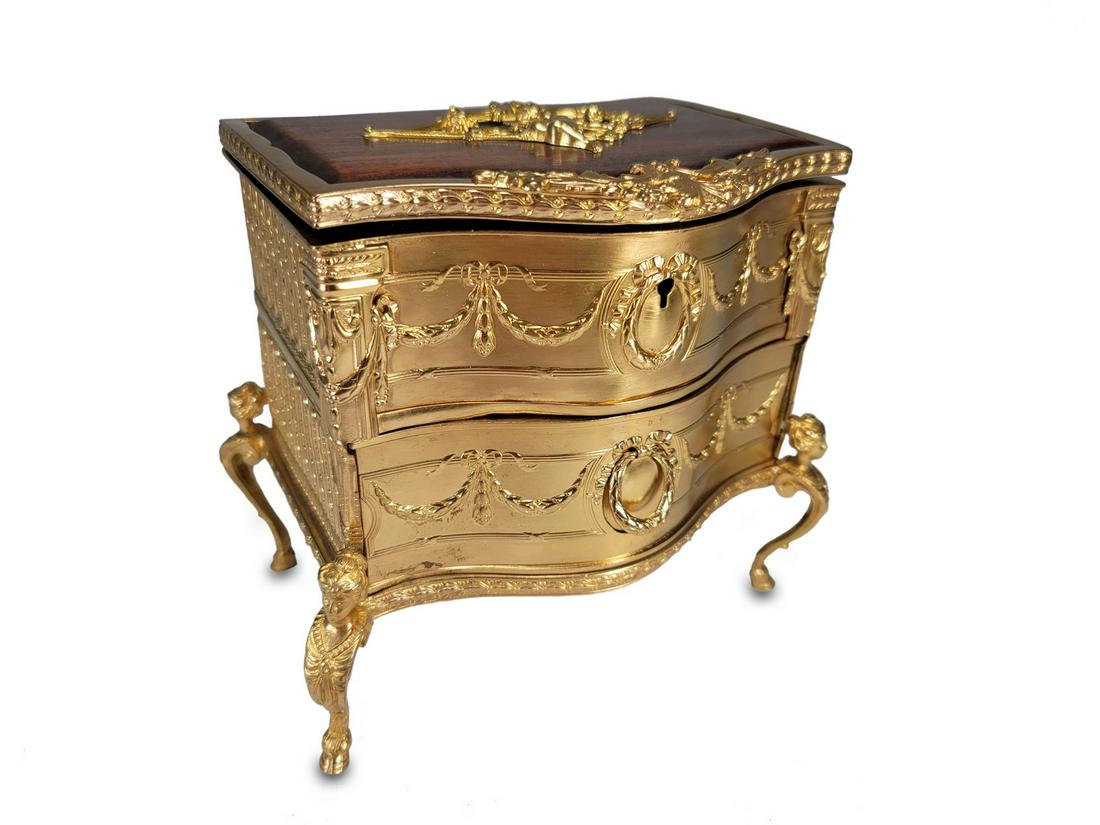 Antique French bronze & wood miniature chest (1 of 7)