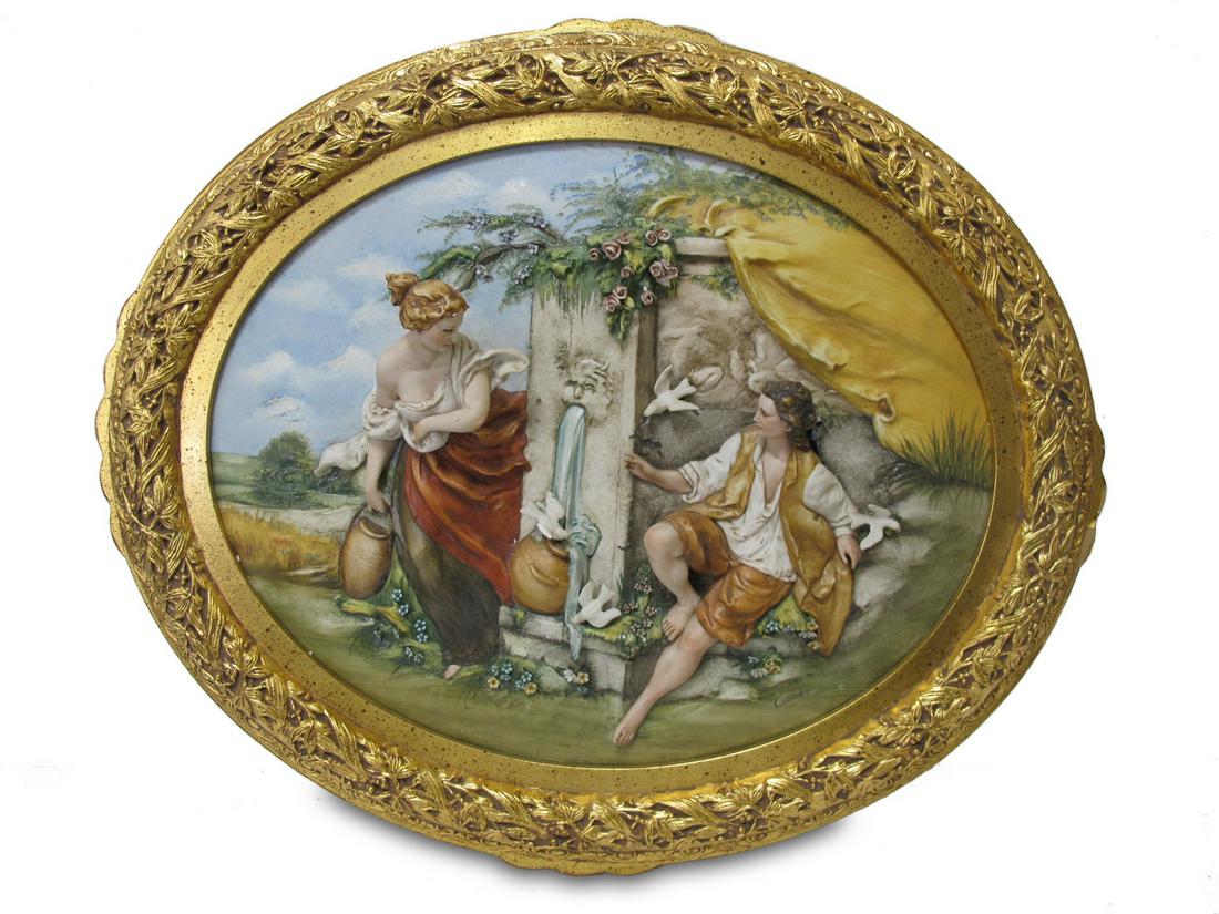 Italian Capodimonti large framed porcelain plaque (1 of 7)