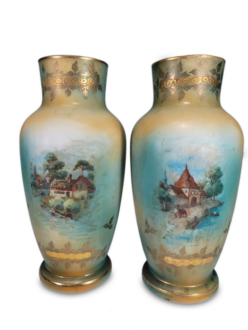 Antique French pair of hand painted opaline vases (1 of 7)
