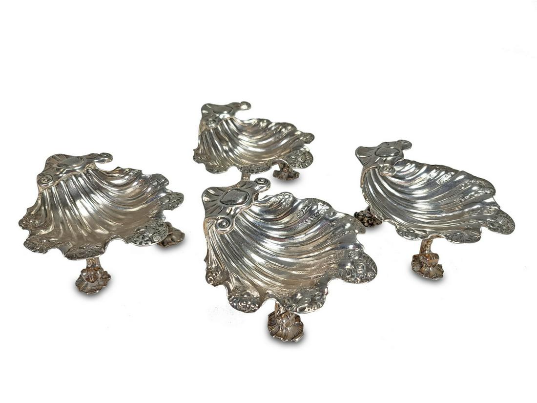 Antique set of 4 silver shell small trays (1 of 5)