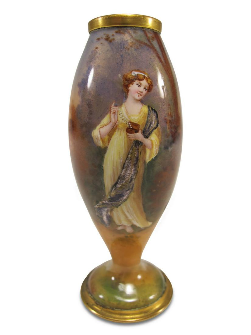 Antique French enamel small vase, signed (1 of 5)