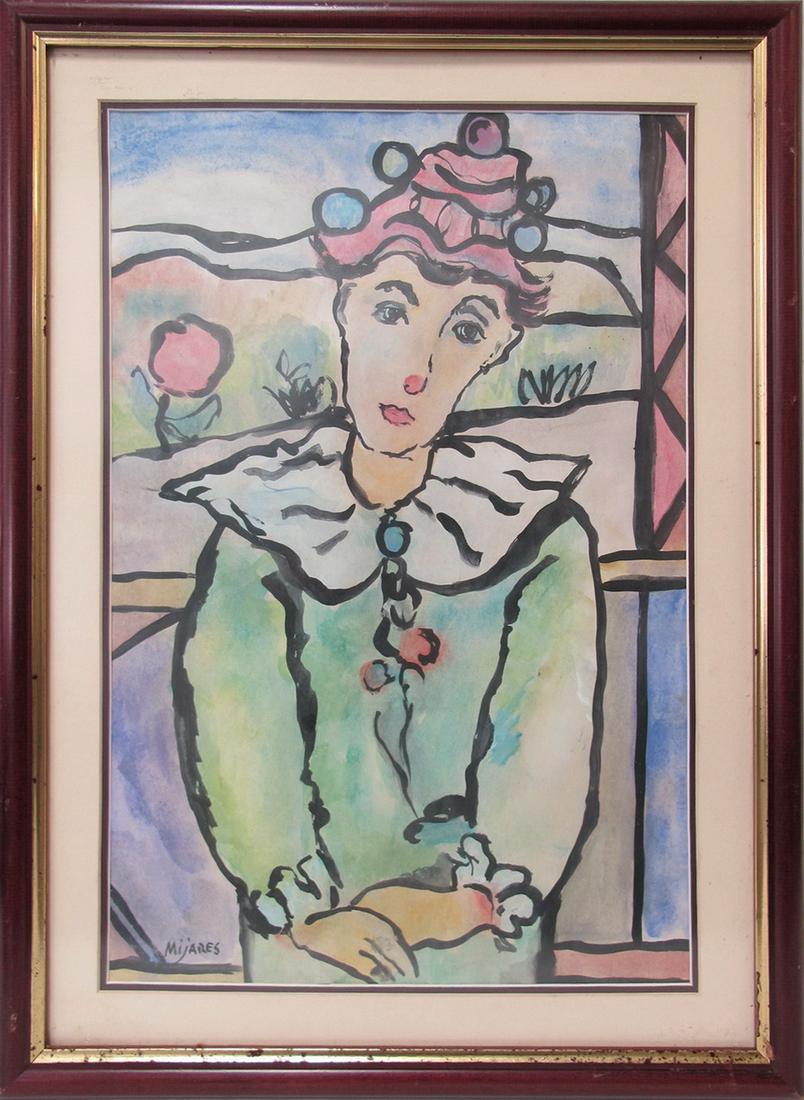 Jose MIJARES (1921-2004) Cuban watercolor: Jose MIJARES (1921-2004) Cuban watercolor. 25 1/4” H x 18 1/2” W including frame. ANY INVOICE OVER $ 2,000.00 WE WILL ACCEPT PAYMENTS ONLY THROUGH CHECK OR BANK WIRE TRANSFER, SAME FOR INT