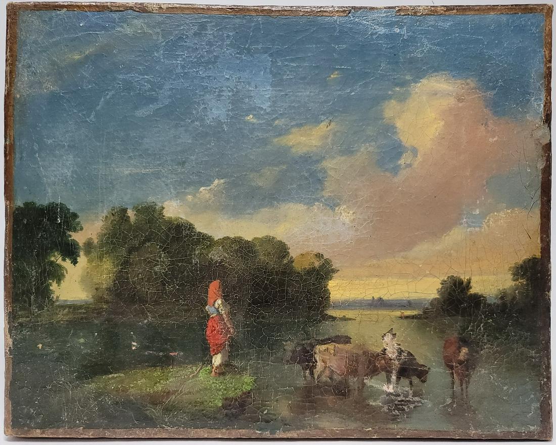 19th C European pair of oil on canvas paintings, (1 of 4)